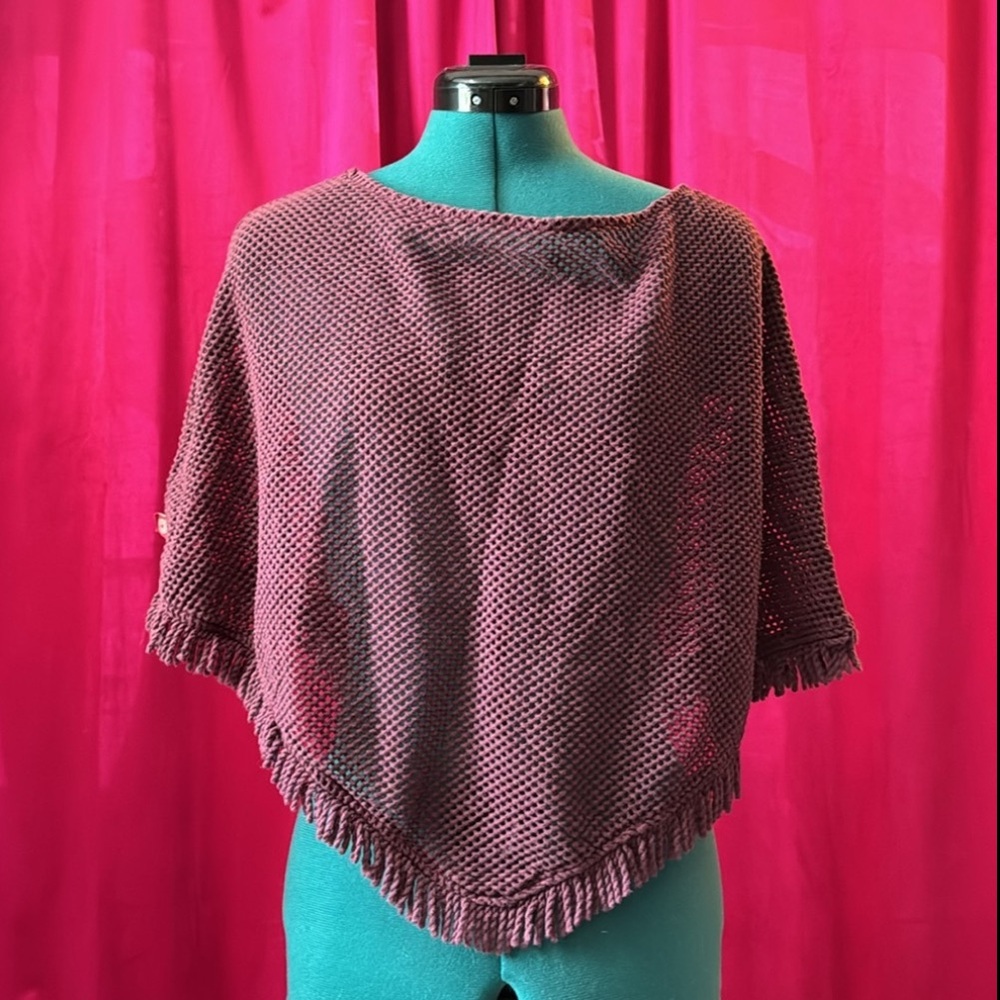 Women’s Knit Fringe Poncho - Mauve